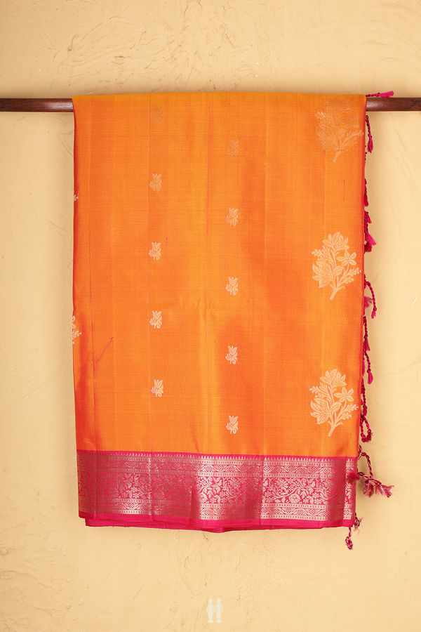 Soft Silk Saree In Spiced Orange With Floral Buttas