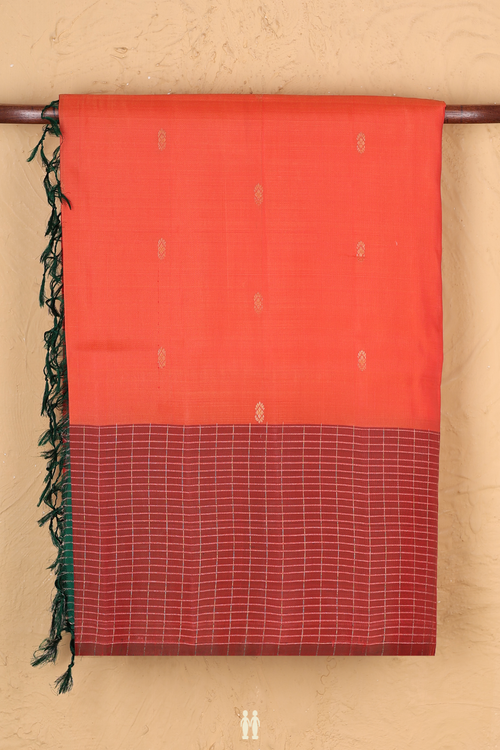 Soft Silk Saree In Spiced Orange With Zari Buttas