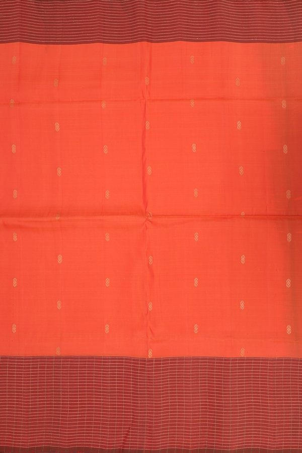 Soft Silk Saree In Spiced Orange With Zari Buttas