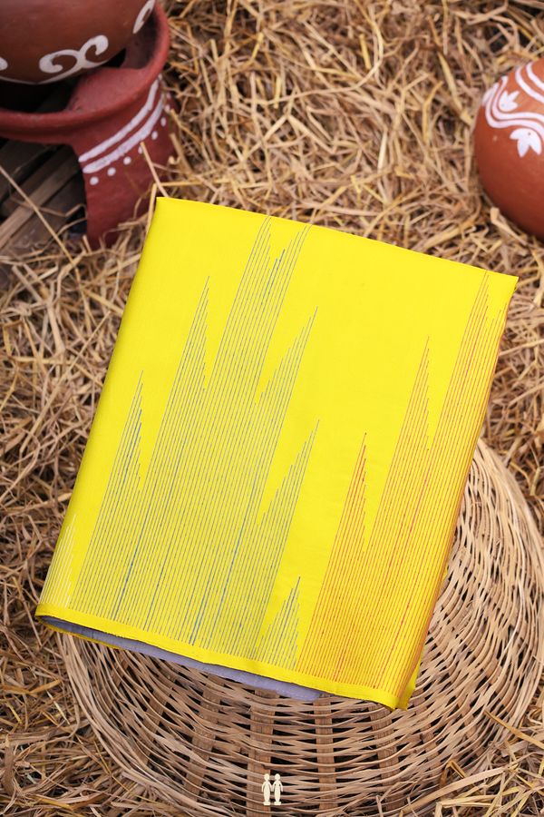 Soft Silk Saree In Sunflower Yellow With Temple Border