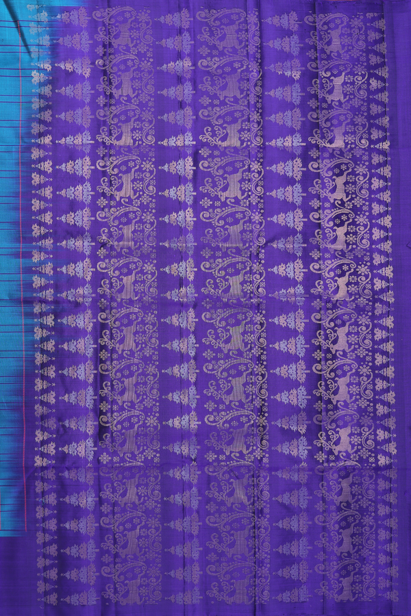 Soft Silk Saree In Teal Blue With Checks Design