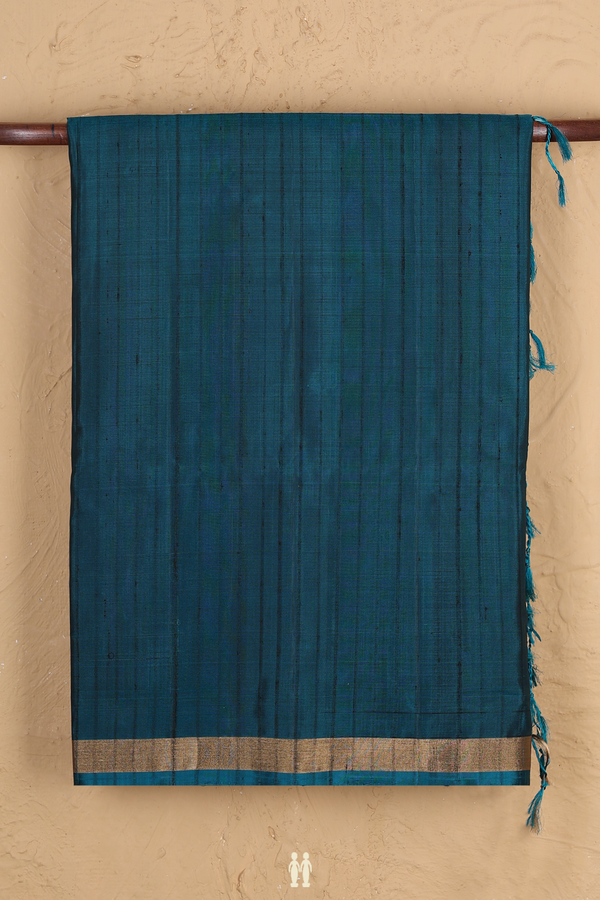 Soft Silk Saree In Teal Blue With Stripes Design
