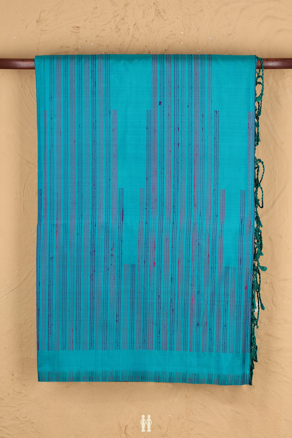 Soft Silk Saree In Teal Blue With Threadwork Design