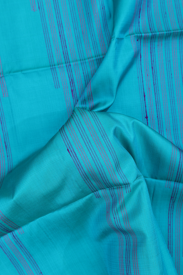 Soft Silk Saree In Teal Blue With Threadwork Design
