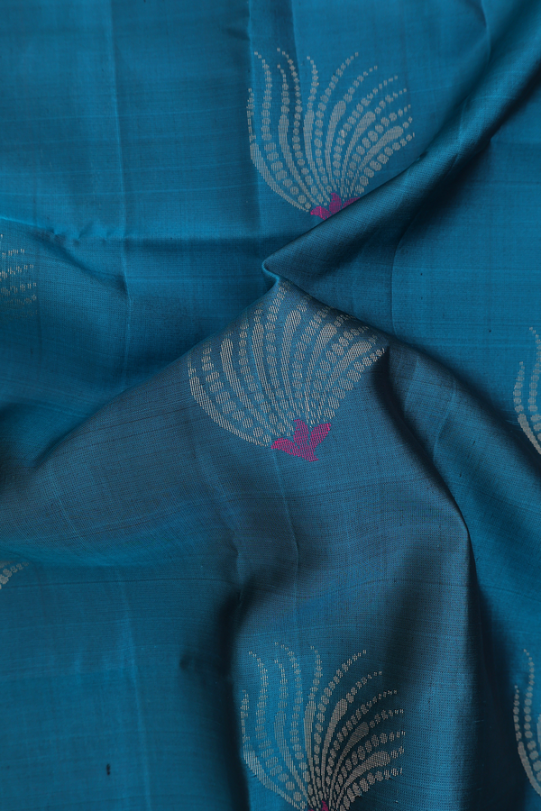 Soft Silk Saree In Teal Blue With Zari Motifs