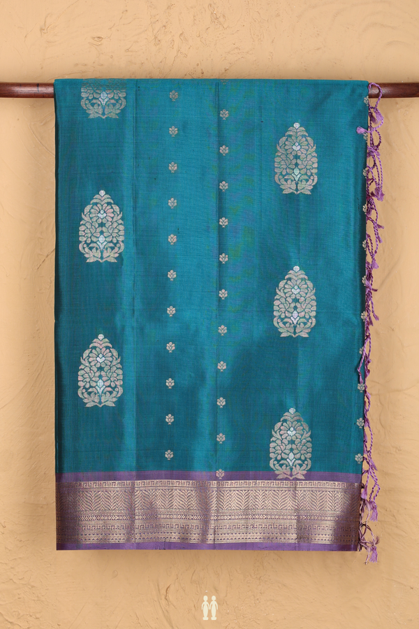 Soft Silk Saree In Teal Blue With Zari Motifs