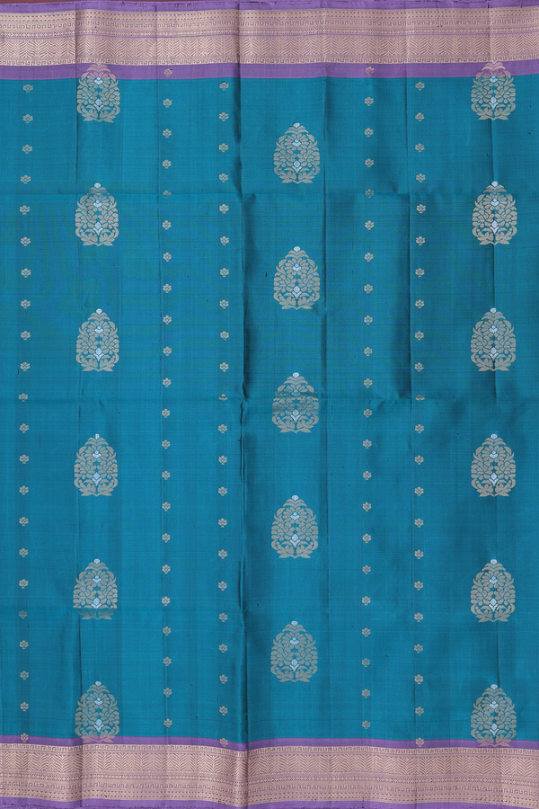 Soft Silk Saree In Teal Blue With Zari Motifs