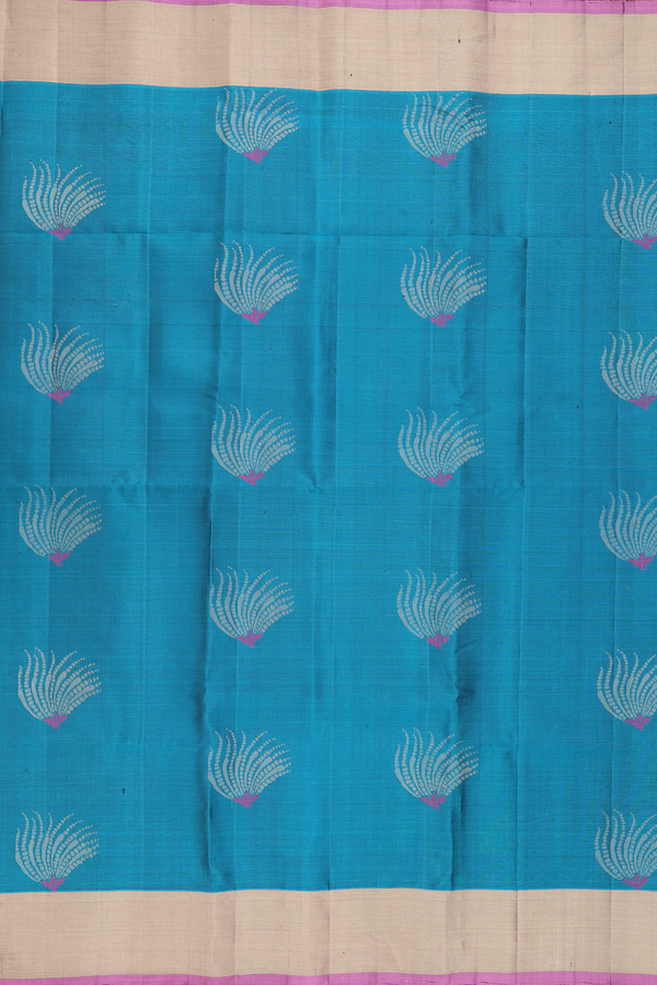 Soft Silk Saree In Teal Blue With Zari Motifs