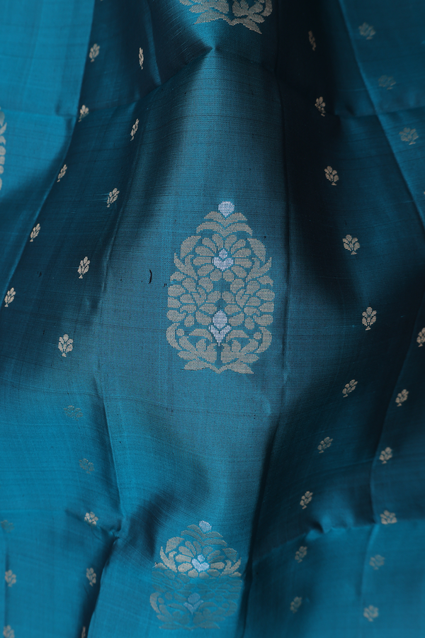 Soft Silk Saree In Teal Blue With Zari Motifs