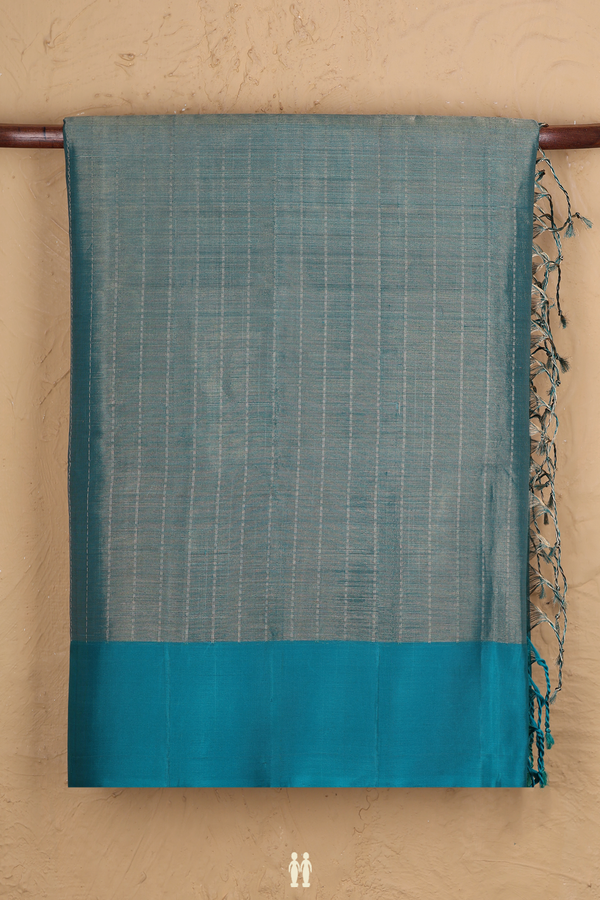 Soft Silk Saree In Tissue Green With Stripes Design
