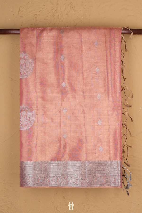 Soft Silk Saree In Tissue Orange With Zari Motifs