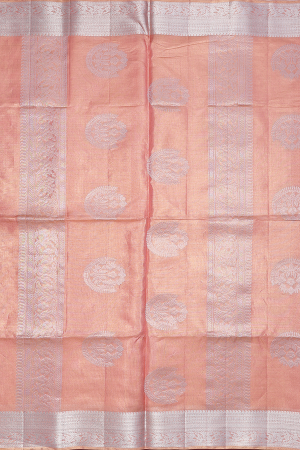 Soft Silk Saree In Tissue Orange With Zari Motifs