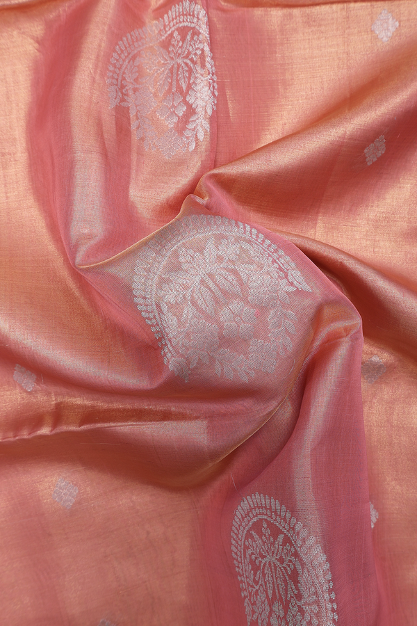 Soft Silk Saree In Tissue Orange With Zari Motifs