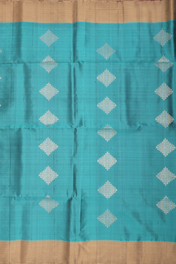 Soft Silk Saree In Turkish Blue With Diamond Design