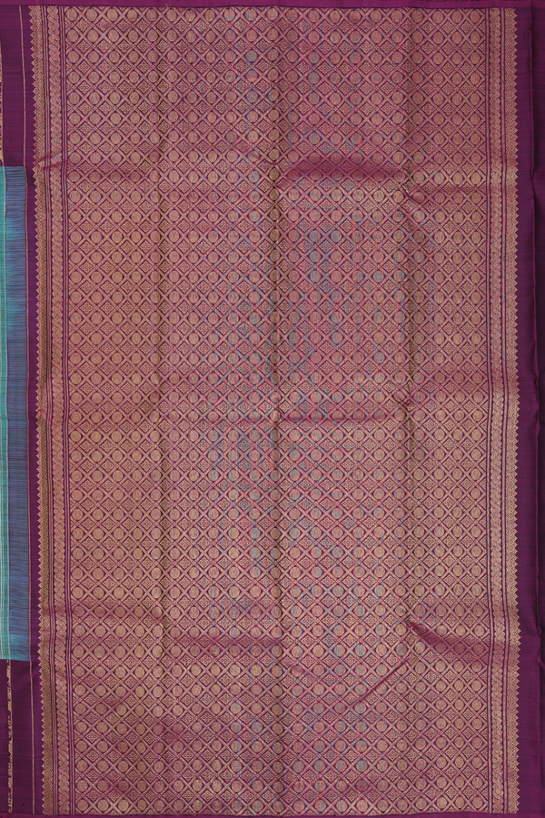 Kanchipuram Silk Saree In Turkish Blue With Stripes Design