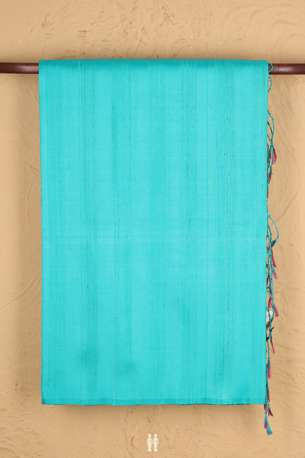 Soft Silk Saree In Turquoise Blue With Self Stripes Design
