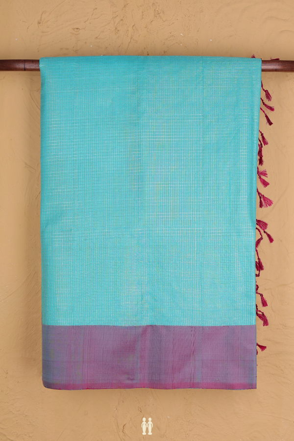 Soft Silk Saree In Turquoise Blue With Stripes Design