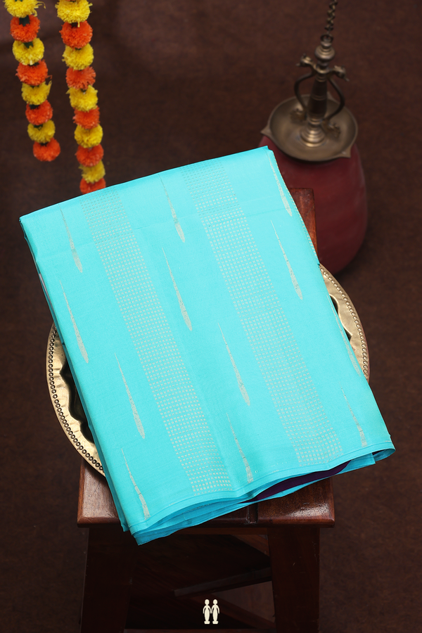 Soft Silk Saree In Turquoise Blue With Stripes Design