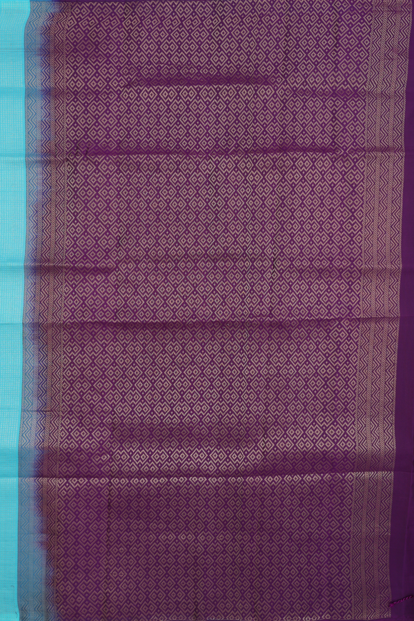 Soft Silk Saree In Turquoise Blue With Stripes Design