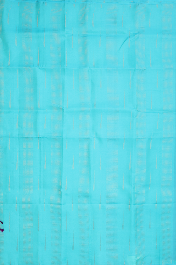 Soft Silk Saree In Turquoise Blue With Stripes Design