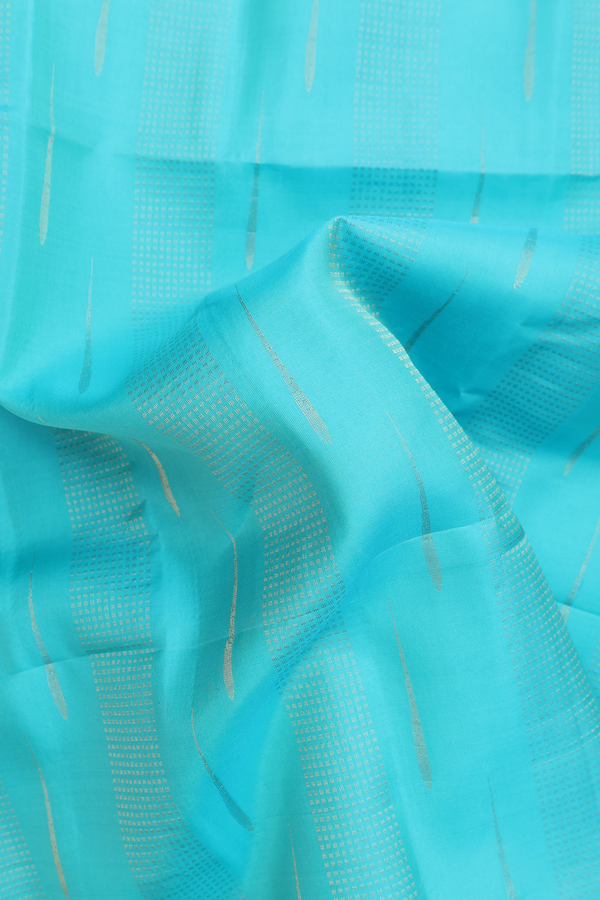 Soft Silk Saree In Turquoise Blue With Stripes Design