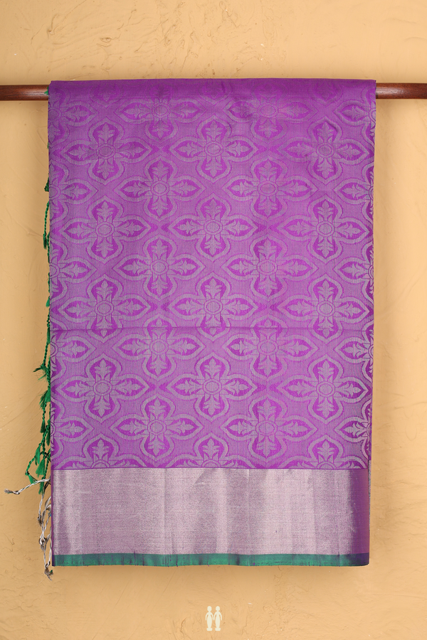 Soft Silk Saree In Violet With Floral Design