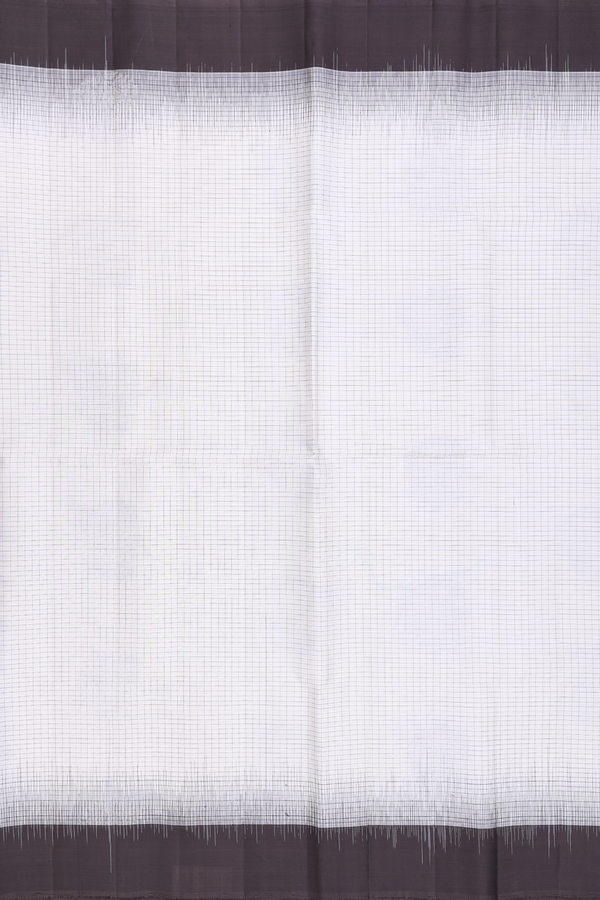 Soft Silk Saree In White With Checks Design