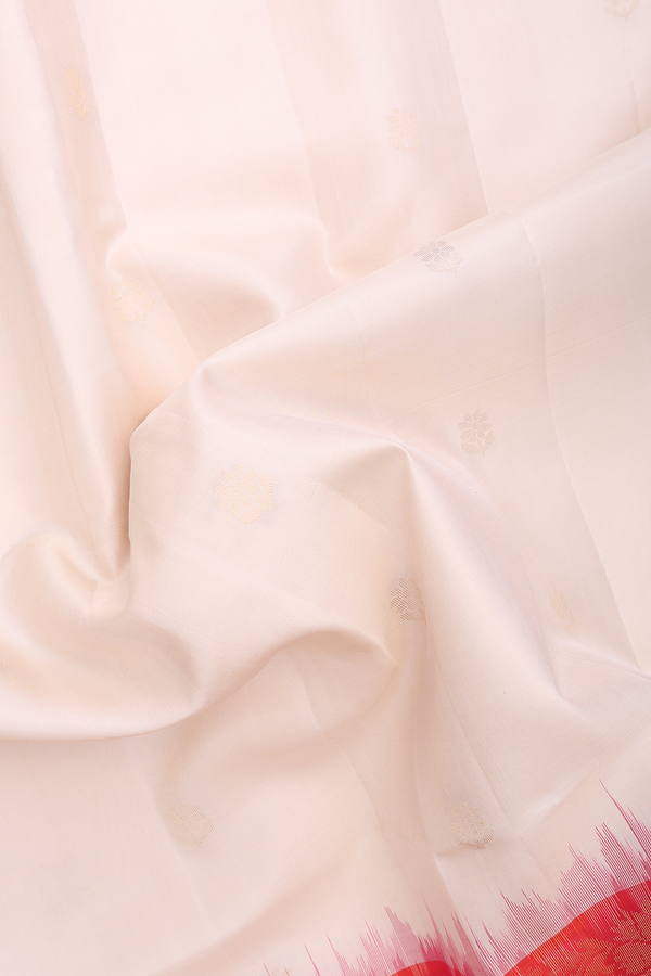 Soft Silk Saree In White With Floral Buttas
