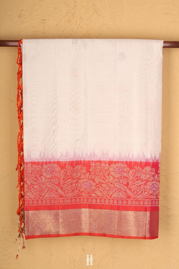 Soft Silk Saree In White With Floral Buttas