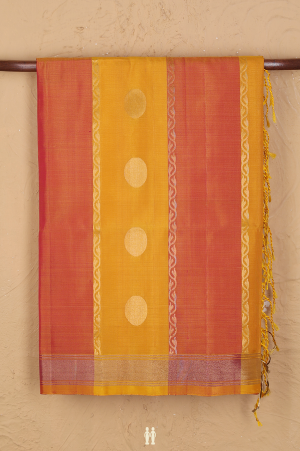 Soft Silk Saree In Yellow And Orange With Stripes Design