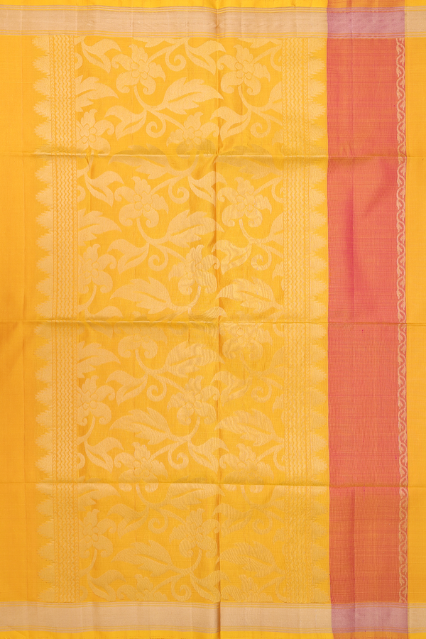 Soft Silk Saree In Yellow And Orange With Stripes Design