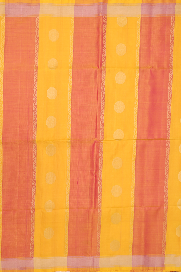 Soft Silk Saree In Yellow And Orange With Stripes Design