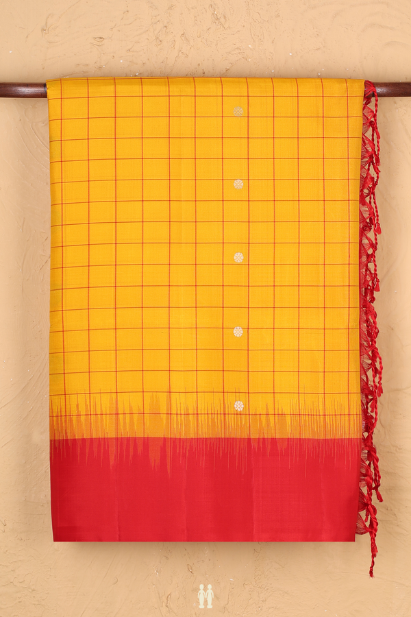 Soft Silk Saree In Yellow With Checks Design