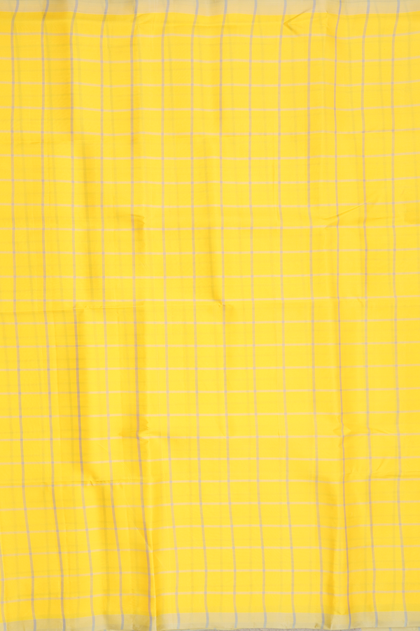 Soft Silk Saree In Yellow With Checks Design