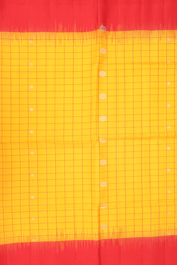 Soft Silk Saree In Yellow With Checks Design