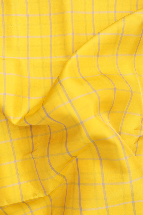 Soft Silk Saree In Yellow With Checks Design
