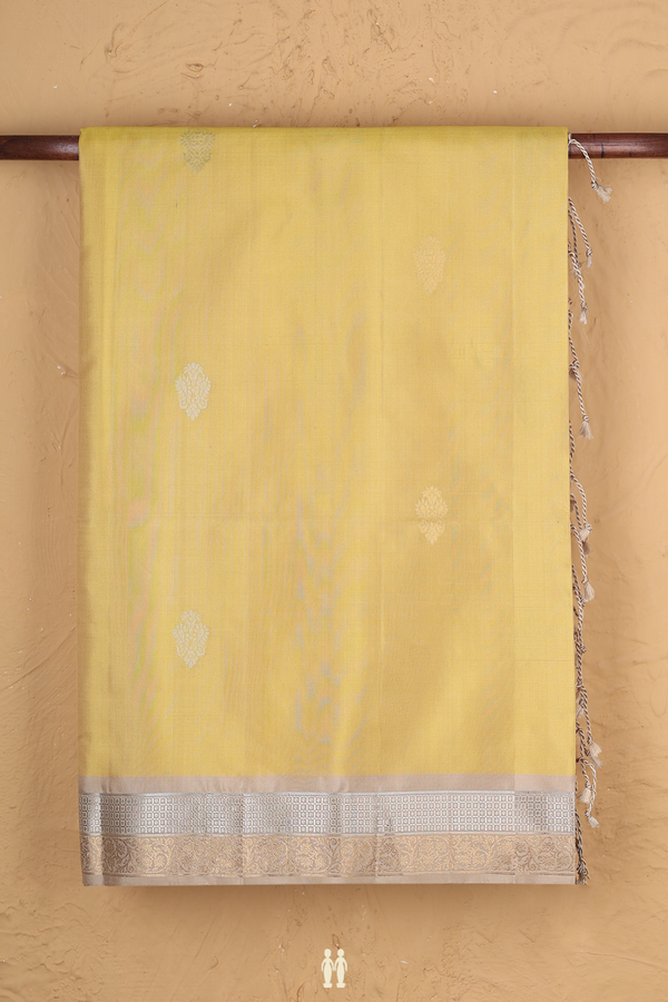Soft Silk Saree In Yellow With Floral Buttas
