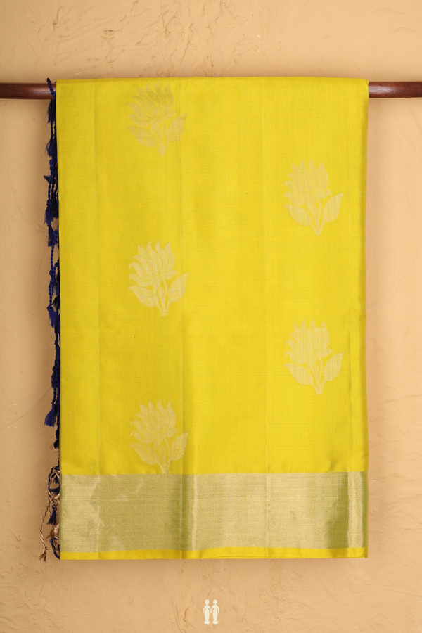 Soft Silk Saree In Yellow With Floral Motifs
