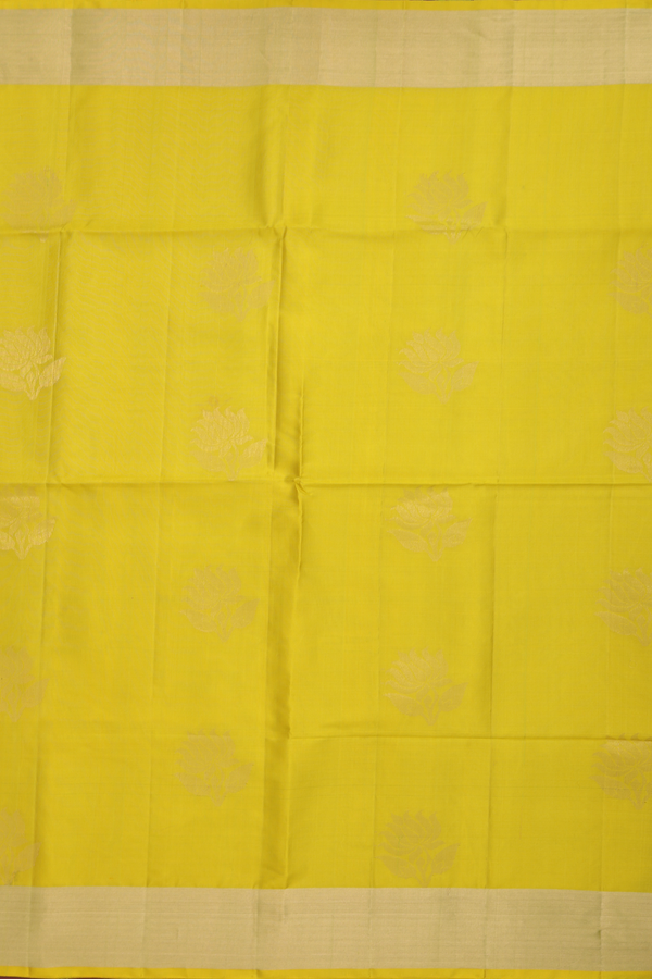Soft Silk Saree In Yellow With Floral Motifs