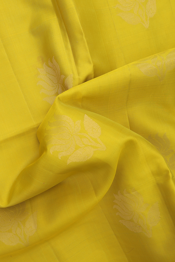Soft Silk Saree In Yellow With Floral Motifs