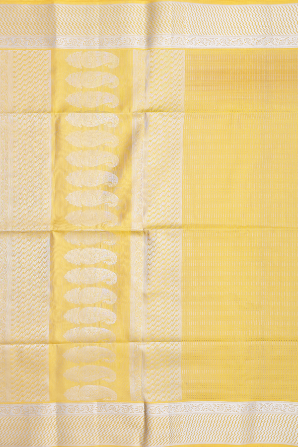 Soft Silk Saree In Yellow With Stripes Design