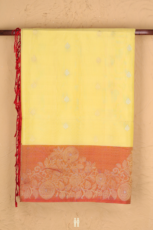 Soft Silk Saree In Yellow With Zari Buttas