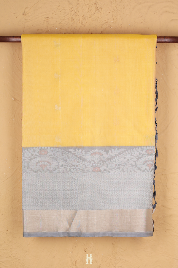 Soft Silk Saree In Yellow With Zari Buttas