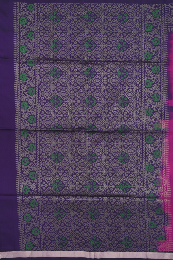 Soft Silk Saree Plum Purple With Stripes Threadwork Design