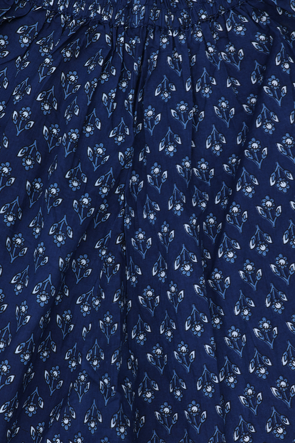 Split Neck Floral Design Blue Printed Cotton Salwar Set