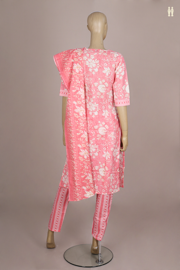 Split Neck Floral Design Pink Cotton Salwar Set