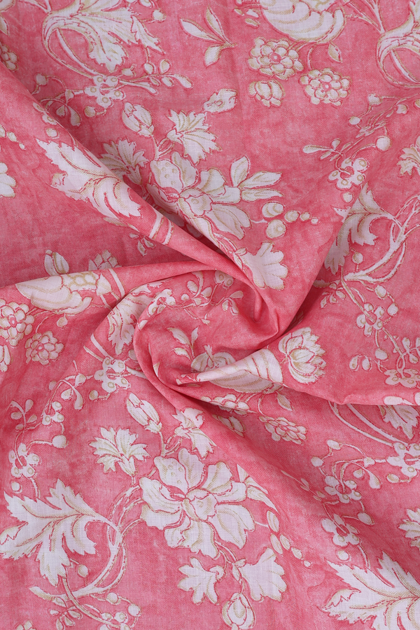 Split Neck Floral Design Pink Cotton Salwar Set