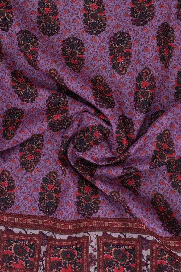Split Neck Floral Design Purple Semi Silk Salwar Set