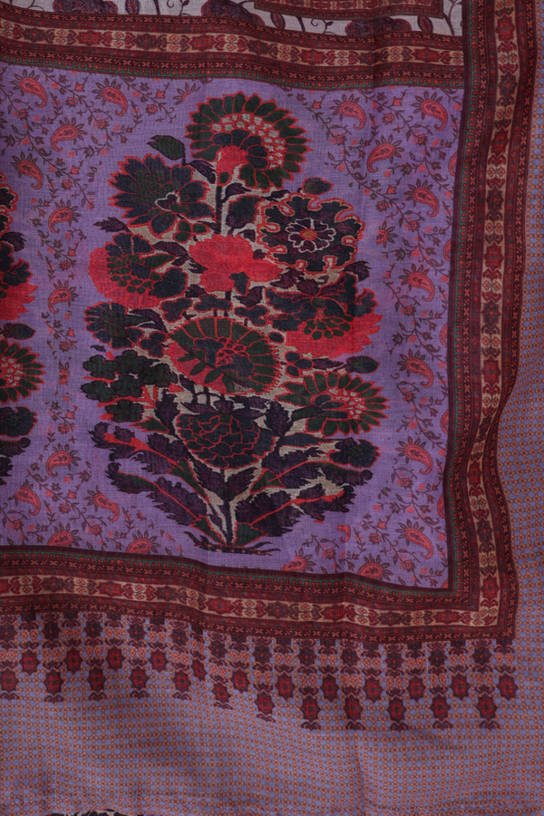 Split Neck Floral Design Purple Semi Silk Salwar Set