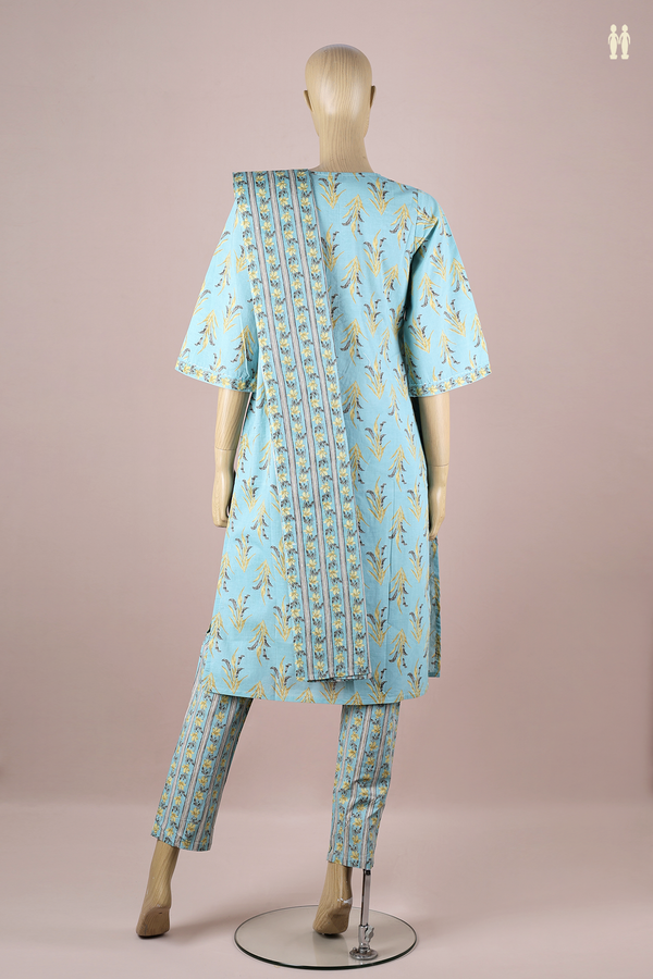 Split Neck Printed Design Turkish Blue Cotton Salwar Set